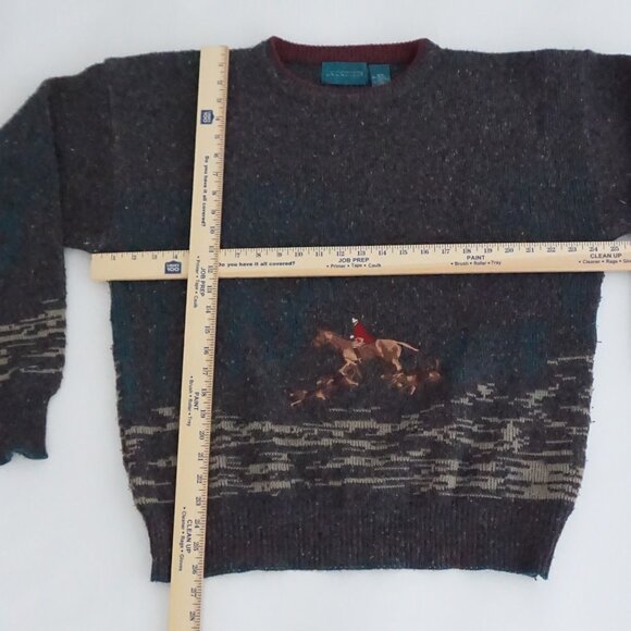 Vintage Cricketeer Grey Wool Blend Equestrian Scene Sweater Old Money Retro M - Picture 3 of 9